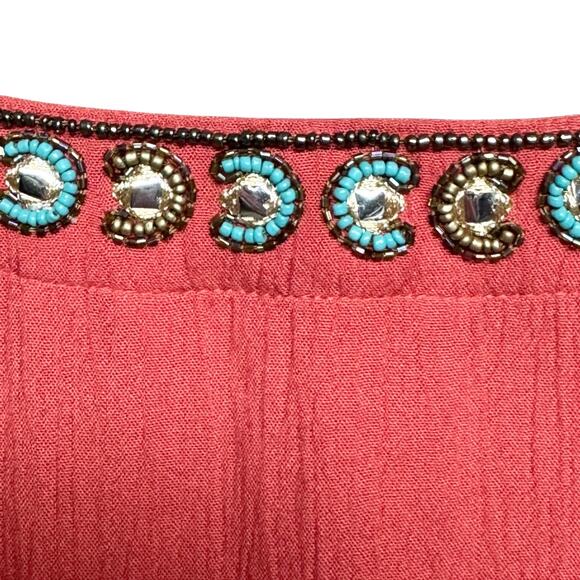 Soft Surroundings Paulina Gauze Pullover Tunic Top Coral Embellished Size Large - Picture 5 of 10